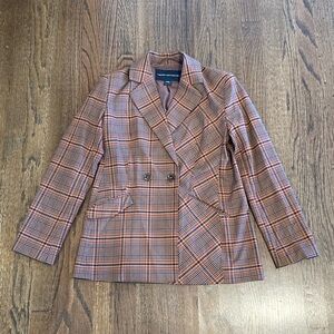 French Connection Women’s Brown and Tan Plaid Blazer with Shoulder Pads